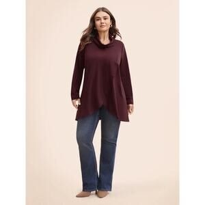 BloomChic 4X Plus Size Burgundy Turtleneck Sweatshirt Wrap Long Sleeve Curvy Top
